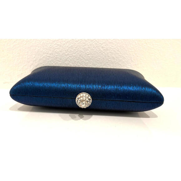Blue Textured Hard Shell Clutch with Rhinestone Clasp - EUC - Picture 2 of 4